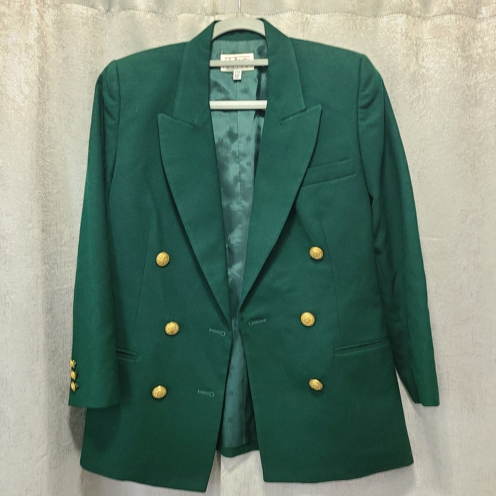 Vintage Talbots Forest Green Double Breasted Blazer Gold Buttons‎ 6P